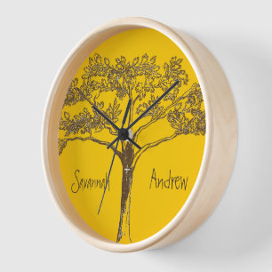 Personalized Mustard Yellow Vintage Tree Clock