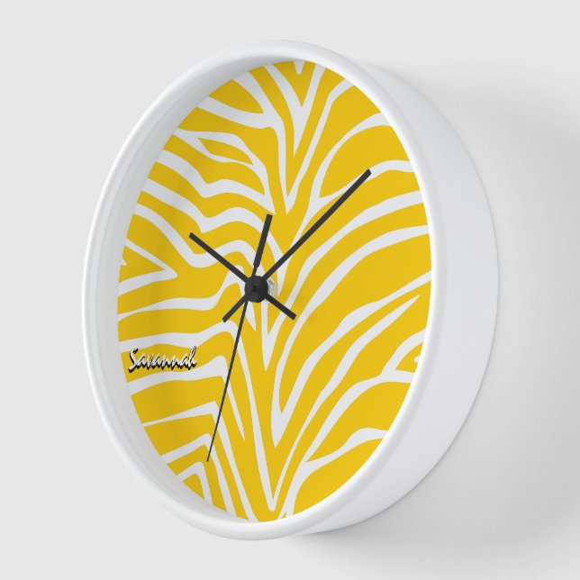 Personalized Mustard Yellow Zebra Any Colour Clock (Angle)