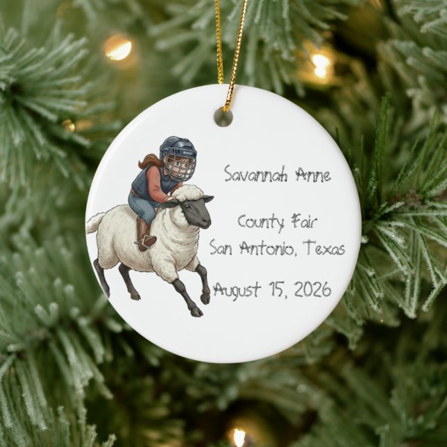 Personalized Mutton Bustin Rodeo Girls Ceramic Ornament (Tree)