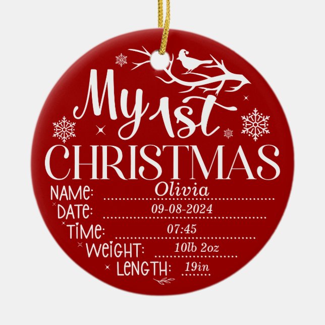 Personalized My First Christmas Details & Photo Ceramic Ornament (Front)