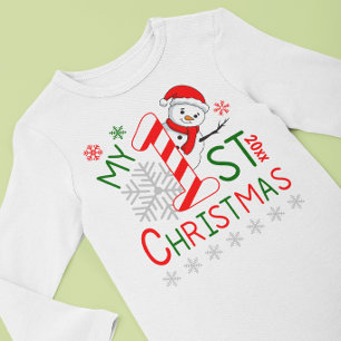 Personalized My First Christmas Outfit Snowman  Baby Bodysuit