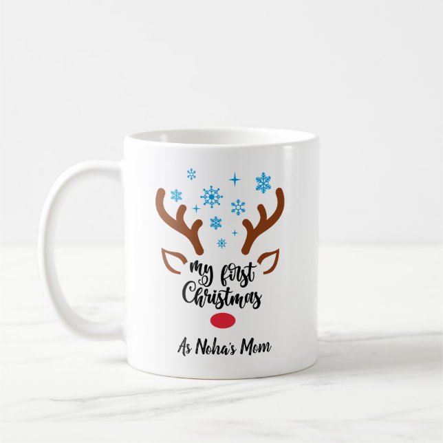 Personalized My First Christmas reindeer Baby  Coffee Mug (Left)