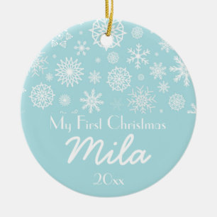 Personalized My First Christmas Winter Snowflake 1 Ceramic Ornament