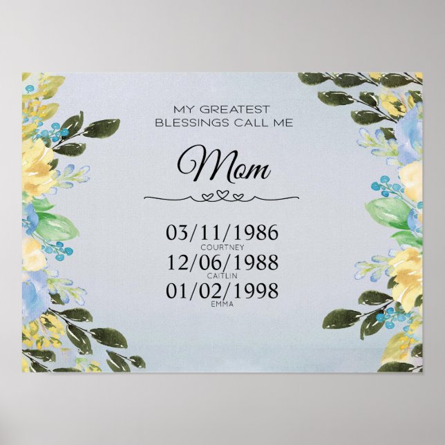 Personalized My Greatest Blessing Call Me Mom Post Poster (Front)