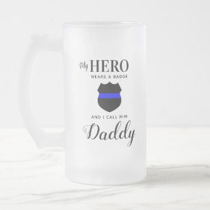 Personalized My Hero Wears A Badge Police Dad Frosted Glass Beer Mug