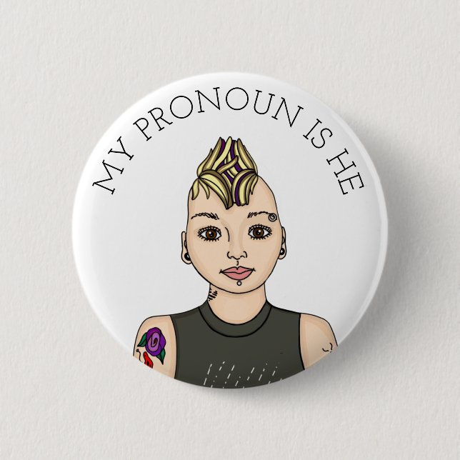 Personalized My Pronoun is He Customizable 2 Inch Round Button (Front)