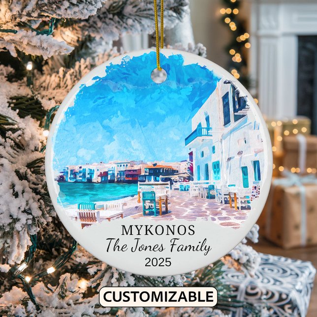 Personalized Mykonos Ornament, Greece Ceramic Ornament (Creator Uploaded)