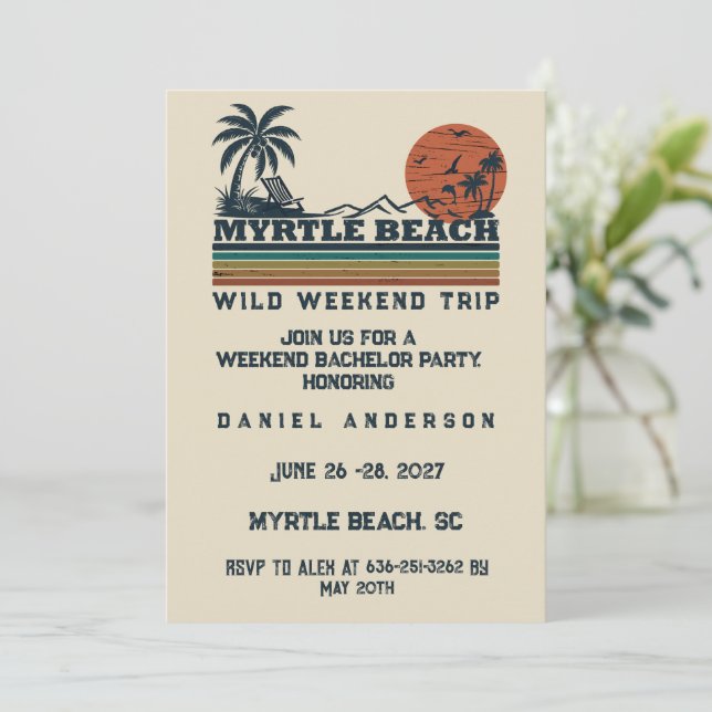 Personalized Myrtle Beach Weekend Bachelor Party Invitation (Standing Front)