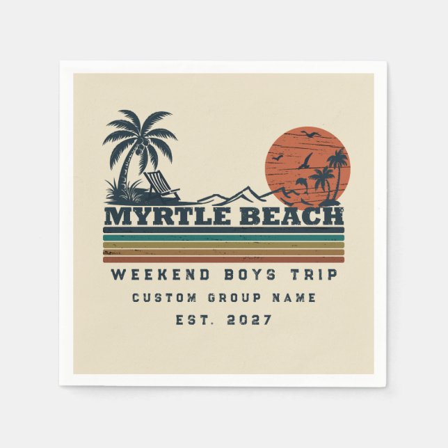 Personalized Myrtle Beach Weekend Bachelor Party Napkin (Front)