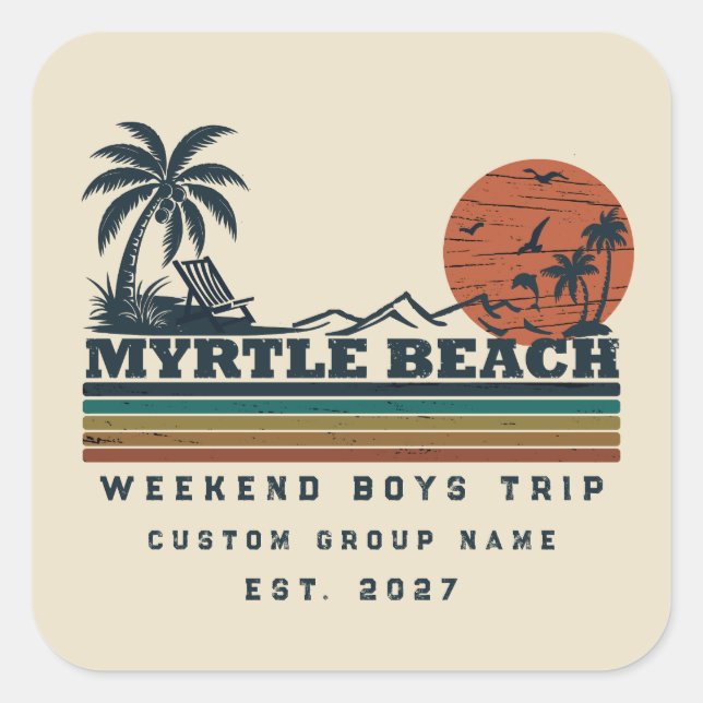 Personalized Myrtle Beach Weekend Bachelor Party Square Sticker (Front)