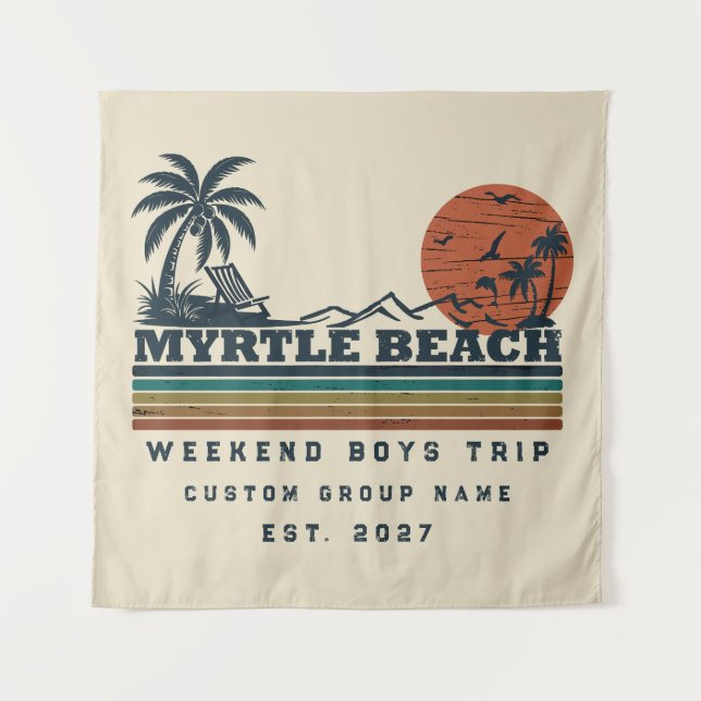 Personalized Myrtle Beach Weekend Bachelor Party Tapestry (Front)