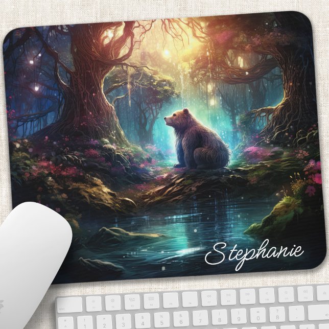 Personalized Mystical Forest Bear  Mouse Pad (Creator Uploaded)