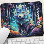 Personalized Mystical Wolf Pup  Mouse Pad<br><div class="desc">Transform your workspace into an enchanted forest with this personalized mouse pad featuring an adorable wolf pup surrounded by glowing flora. The mystical scene, full of vibrant colours and intricate details, creates a captivating atmosphere for your work or play. Add a personal touch with your name or a special message....</div>