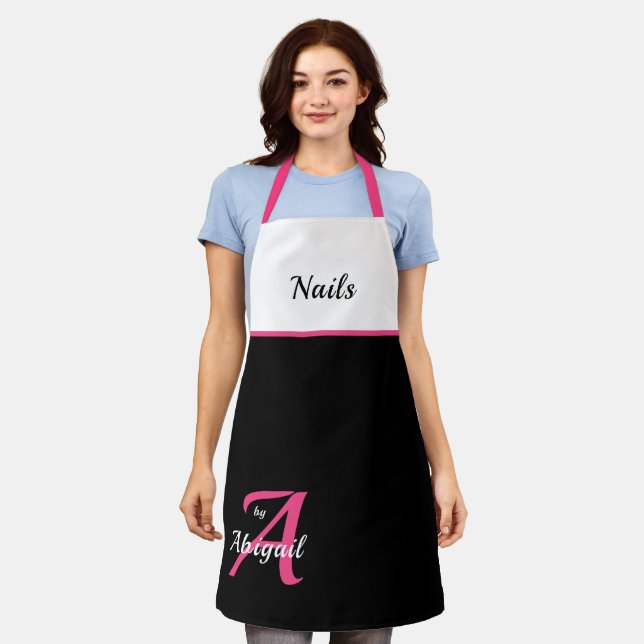 Personalized Nails By Name Pink Apron (Worn)