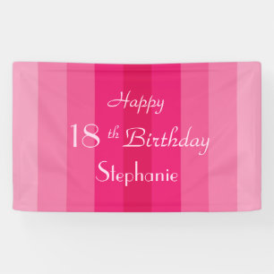 Personalized Name 16th 18th Birthday Pink Stripe Banner