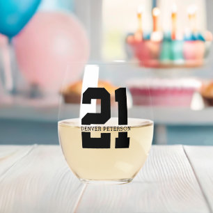 Personalized Name 21st Birthday Modern  Stemless Wine Glass