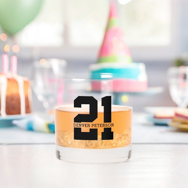 Personalized Name 21st Birthday Modern  Whiskey Glass (Insitu (Birthday))