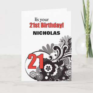Personalized Name 21st Birthday Religious Swirls Card