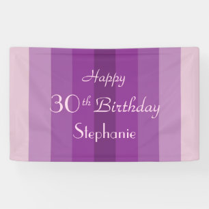 Personalized Name 30th 35th Birthday Purple Stripe Banner