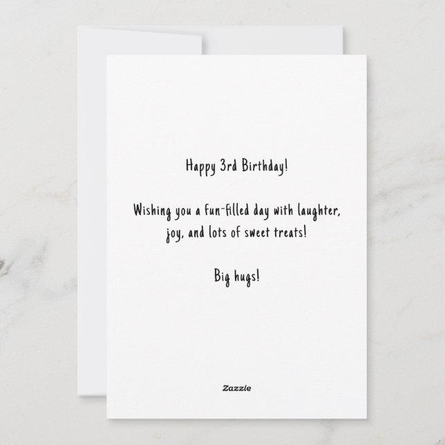 Personalized Name 3rd Birthday Cake Card  (Back)