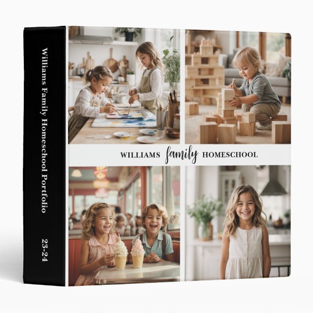 Personalized Name 4 Photo Minimalist Homeschool Binder (Front/Spine)