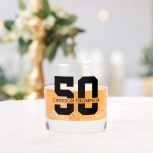Personalized Name 50th Birthday Modern Whiskey Glass