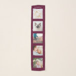 Personalized Name 5 Photo Collage Scarf<br><div class="desc">Personalized Family Name burgundy dark cherry wine red 5 Photo Collage Scarf
Custom photographs template with personalized and unique personal collage,  modern and cool image grid for a beautiful family gift idea.</div>
