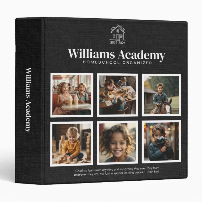 Personalized Name 6 Photo Homeschool Binder (Front/Spine)