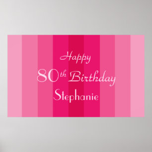 Personalized Name 80th Birthday Pink Stripes Poster