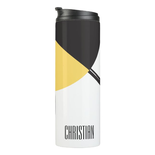 Personalized, Name, Abstract Art yellow blue black Thermal Tumbler (Rotated Right)