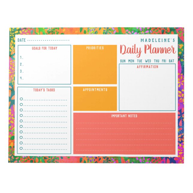 Personalized Name Abstract Colourful Daily Planner Notepad (Front)