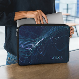 Personalized Name Abstract Dark Blue Laptop Sleeve