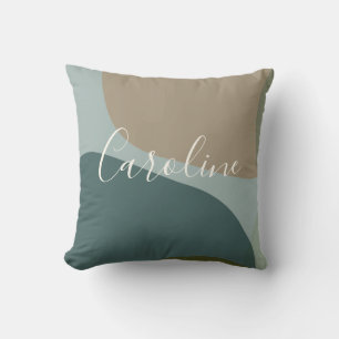 Personalized Name Abstract Earthy Teal Sage Green Throw Pillow