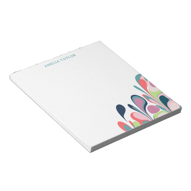 Personalized Name Abstract Floral Blue Home Office Notepad (Angled)