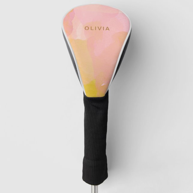 Personalized Name Abstract Pink Yellow Feminine Golf Head Cover (Front)
