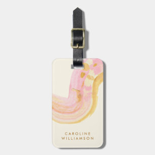 Personalized Name Abstract Pink Yellow Watercolor Luggage Tag