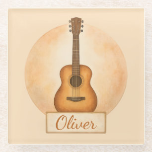 Personalized Name Acoustic Guitar For Music Lovers Glass Coaster