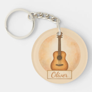 Personalized Name Acoustic Guitar For Music Lovers Keychain