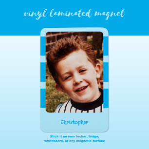 Personalized name add photo with blue stripes magnet
