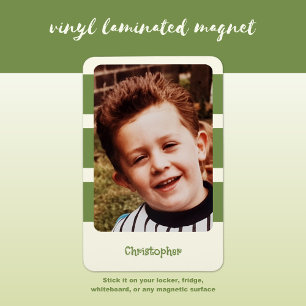 Personalized name add photo with green stripes magnet