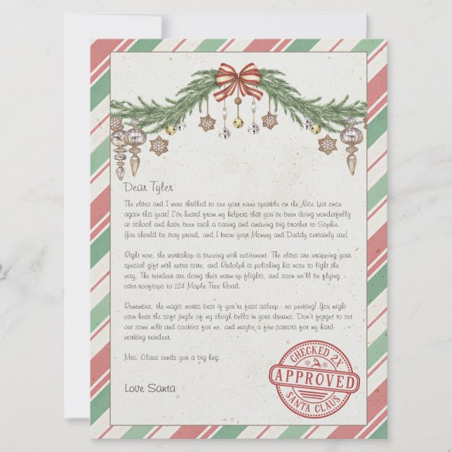Personalized name & address Letter from santa Holiday Card (Front)