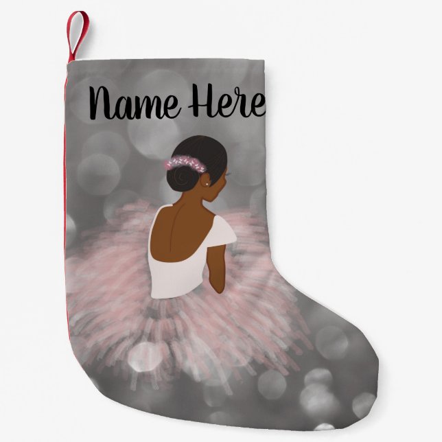 Personalized Name African American Ballerina Dance Small Christmas Stocking (Front)