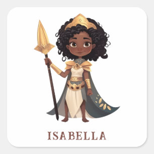 Personalized Name African Little Knight Warrior Square Sticker