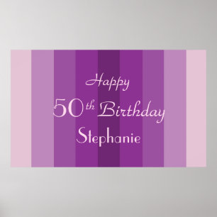 Personalized Name, Age 50th Birthday Purple Stripe Poster
