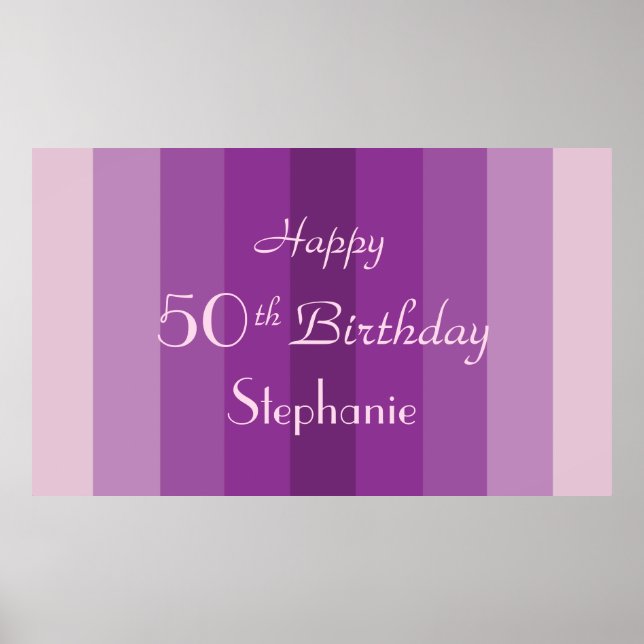 Personalized Name, Age 50th Birthday Purple Stripe Poster (Front)