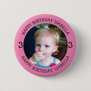 Personalized Name, Age and Photo Birthday   2 Inch Round Button