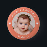 Personalized Name, Age And Photo Birthday Peach<br><div class="desc">Adorable personalized name,  age and photo birthday peach button.</div>