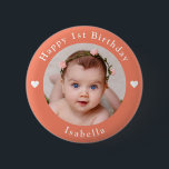 Personalized Name, Age And Photo Birthday Peach 2 Inch Round Button<br><div class="desc">Adorable personalized name,  age and photo birthday peach button.</div>