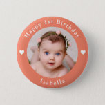 Personalized Name, Age And Photo Birthday Peach 2 Inch Round Button<br><div class="desc">Adorable personalized name,  age and photo birthday peach button.</div>