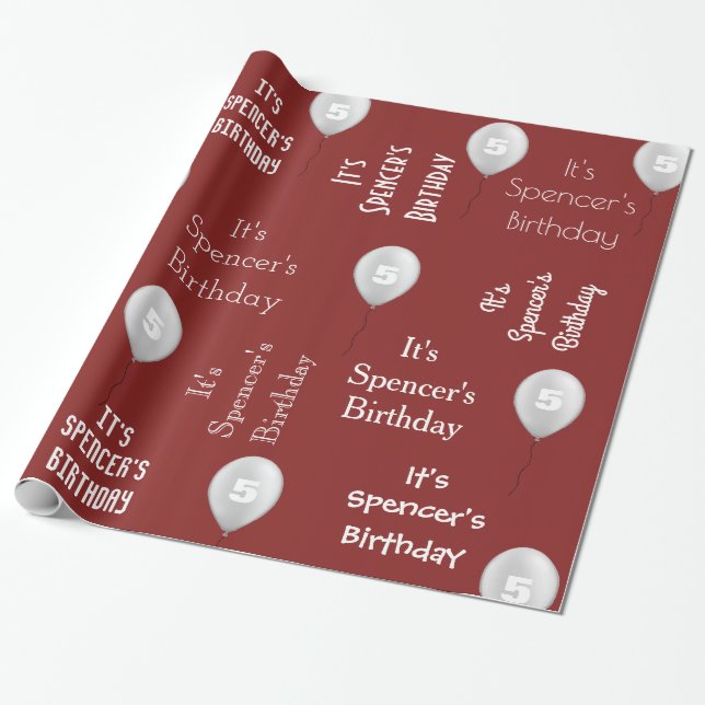 Personalized Name & Age Birthday Red Wrapping Paper (Unrolled)